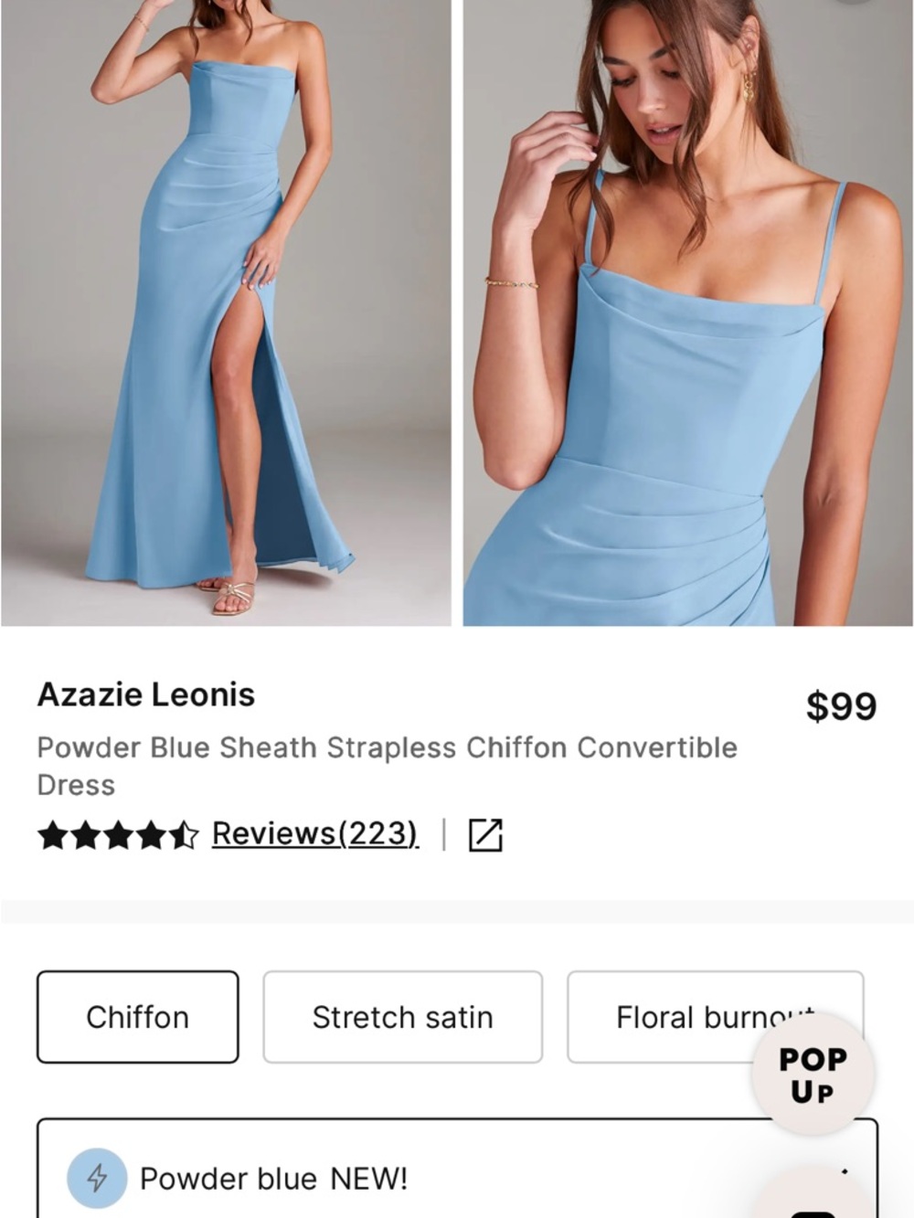 Azazie Powder Blue Strapless Sheath Gown